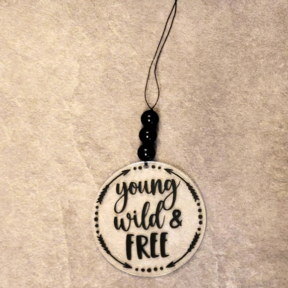 Car Charm for Rearview Mirror "Young, Wild, & Free" - Picture 3 of 4